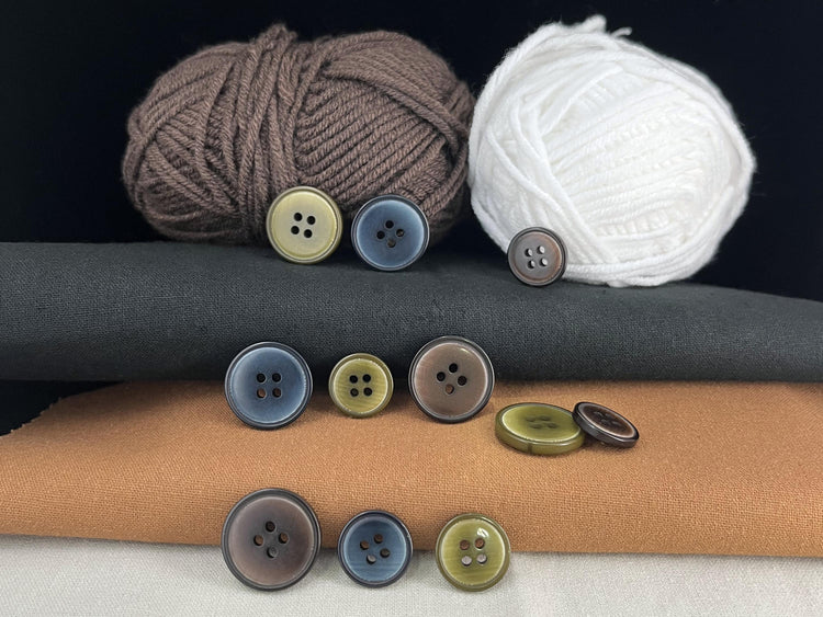 Vintage Rimmed Corozo Imitation Buttons, 15mm & 20mm (24L & 32L). 4-Hole Sew On for Suits, Pants, Dresses, Coats, Jackets & Sweaters