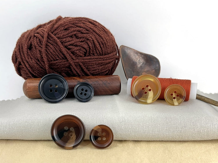 Horn Imitation Resin Buttons,18mm & 25mm (28L & 40L). 4-Hole Sew On for Suits, Pants, Dresses, Coats, Jackets & Sweaters
