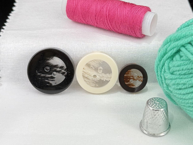 Translucent Horn Imitation Buttons with Solid Rim. 18-28mm (28L-44L), 2-Hole Sew On, for Jackets, Coats, Apparel & Crafts