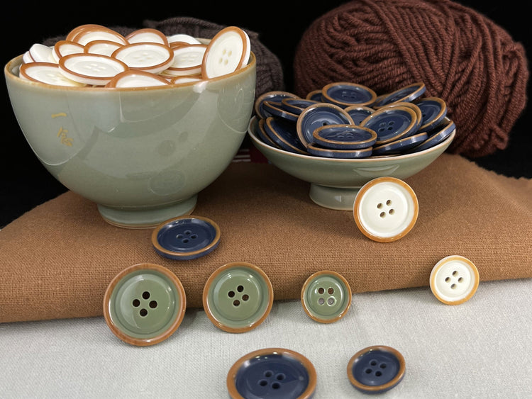 Rimmed Two Tone Buttons, 15mm-23mm (24L-36L). 4-Hole Sew On for Suits, Pants, Dresses, Coats, Jackets & Sweaters