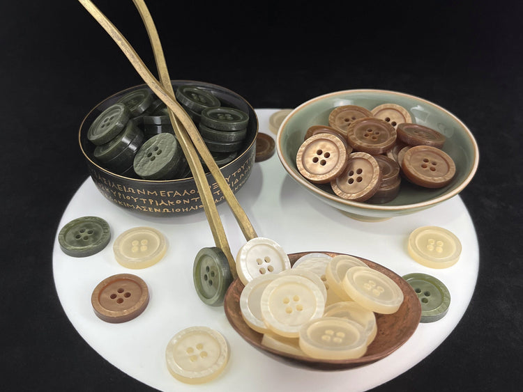 Multi-Color Pearl Imitation Buttons, 18mm (28L) Off-White, Bronze & Muted Green Round 4-Hole Sew On for Jackets, Coats, Apparel & Crafts