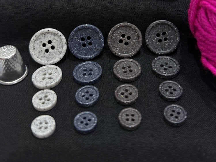 Stone Imitation Buttons,10-20mm (16L-32L). Four Different Colors. Recycled Plastic, 4-Hole Sew On for Shirts, Pants, Dresses, Coats, Jackets