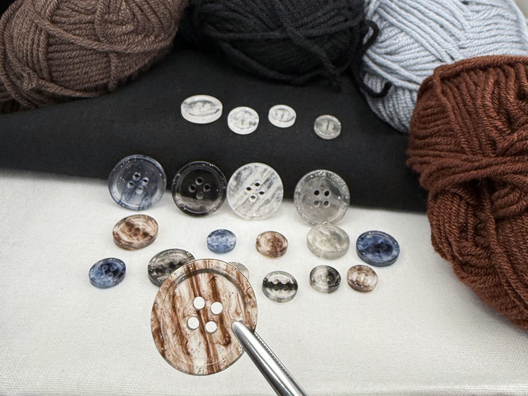 Marbled Pattern Buttons, Multi-Colored. 10-20mm (16L-32L). 5 Colors. Recycled Plastic, 4-Hole Sew On for Shirts, Dresses, Coats, Jackets