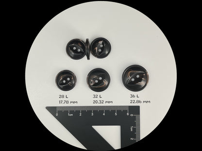 Schwarze Fischaugen-Perlimitationsknöpfe, mehrfarbig, 18-23mm (28L, 32L & 36L). 2-Loch zum Annähen für Jacken, Mäntel, Bekleidung, Bastelarbeiten