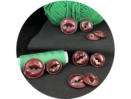 Bordeaux Red Fish Eye Pearl Imitation Buttons, Multi-Colored, 18-23mm (28L, 32L & 36L). 2-Hole Sew On for Jackets, Coats, Apparel, Crafts