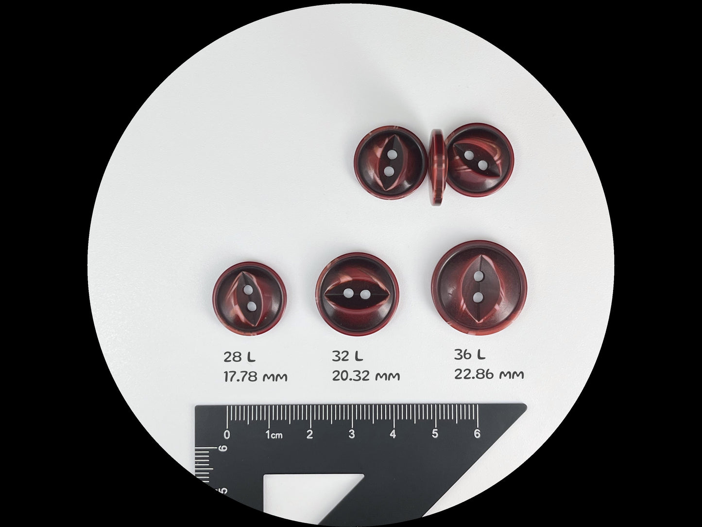 Bordeaux Rot Fischauge Perlenimitat-Knöpfe, Mehrfarbig, 18-23mm (28L, 32L & 36L). 2-Loch zum Annähen für Jacken, Mäntel, Bekleidung, Bastelarbeiten