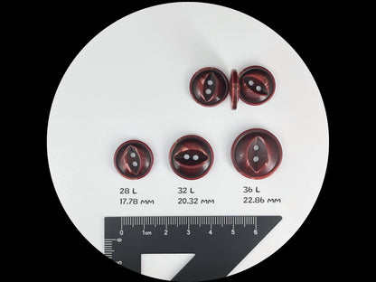 Bordeaux Rot Fischauge Perlenimitat-Knöpfe, Mehrfarbig, 18-23mm (28L, 32L & 36L). 2-Loch zum Annähen für Jacken, Mäntel, Bekleidung, Bastelarbeiten