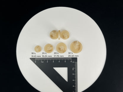 Beige Horn Imitation Buttons, 11.5-20mm (18L-32L). 4-Hole Sew On for Suits, Pants, Dresses, Coats, Jackets, Sweaters & Crafts