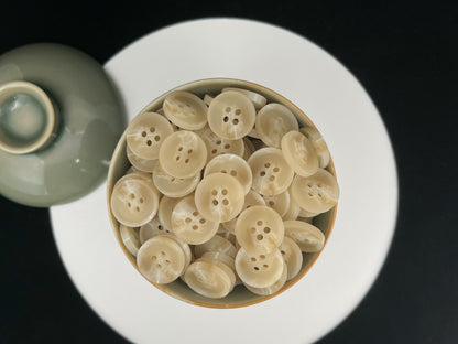 Beige Horn Imitation Buttons, 11.5-20mm (18L-32L). 4-Hole Sew On for Suits, Pants, Dresses, Coats, Jackets, Sweaters & Crafts