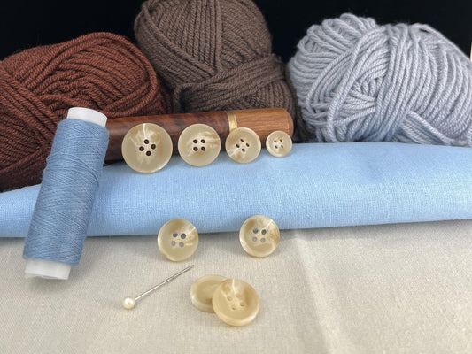 Beige Horn Imitation Buttons, 11.5-20mm (18L-32L). 4-Hole Sew On for Suits, Pants, Dresses, Coats, Jackets, Sweaters & Crafts