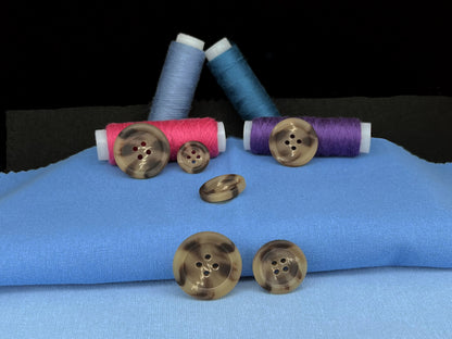 Beige Brown Horn Imitation Buttons, Two Tones, 15-25mm (24L-40L). 4-Hole Sew On for Suits, Pants, Dresses, Coats, Jackets & Sweaters