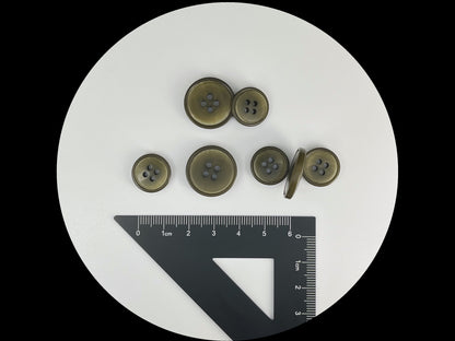 Vintage Olive Green Corozo Imitation Buttons, 15mm & 20mm (24L & 32L). 4-Hole Sew On for Suits, Pants, Dresses, Coats, Jackets & Sweaters