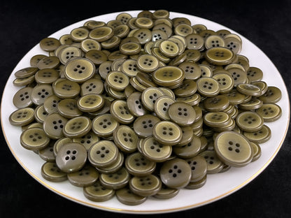 Vintage Olive Green Corozo Imitation Buttons, 15mm & 20mm (24L & 32L). 4-Hole Sew On for Suits, Pants, Dresses, Coats, Jackets & Sweaters