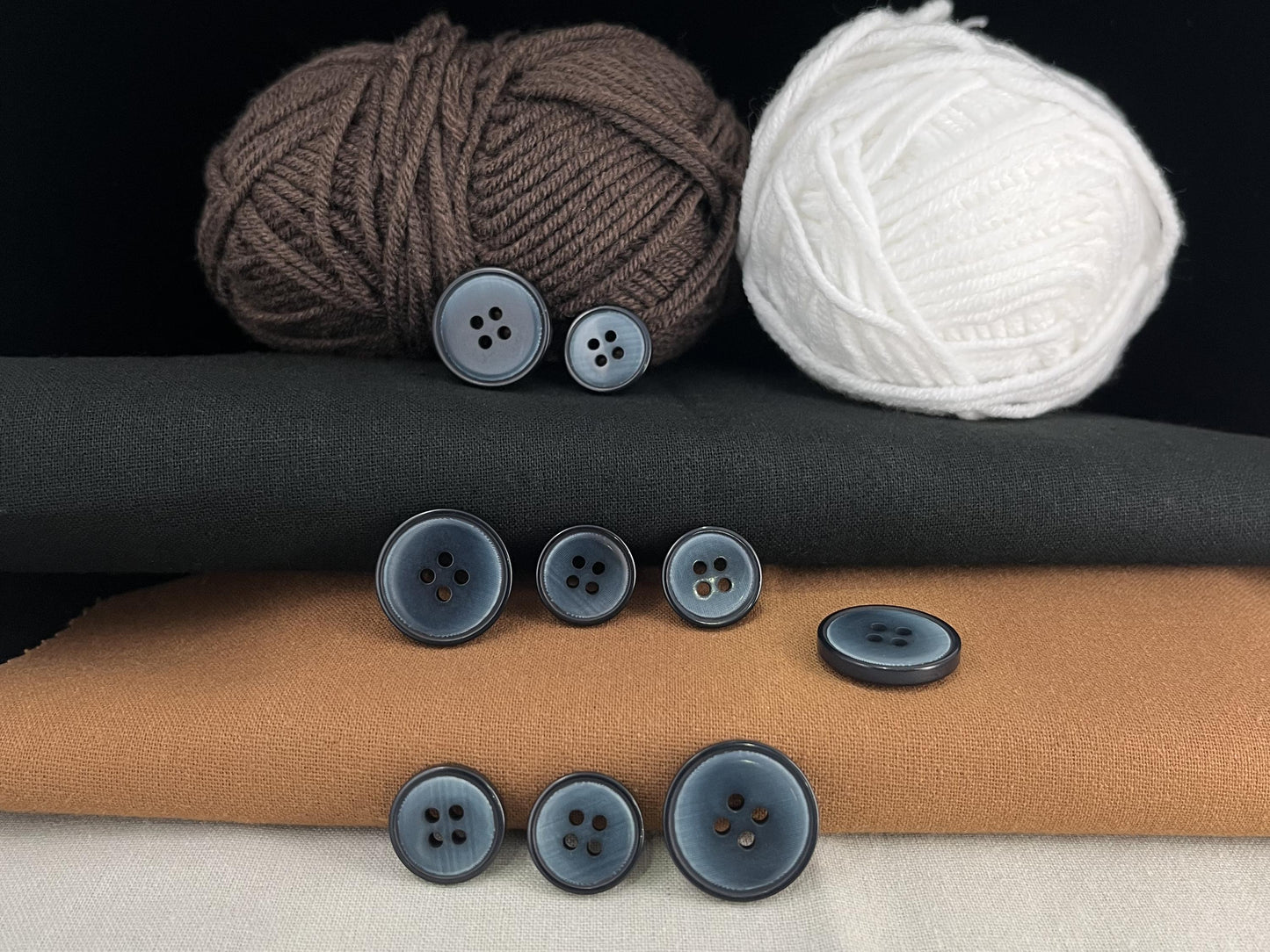 Vintage Smokey Blue Corozo Imitation Buttons, 15mm & 20mm (24L & 32L). 4-Hole Sew On for Suits, Pants, Dresses, Coats, Jackets & Sweaters