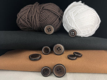 Vintage Dark Brown Corozo Imitation Buttons, 15mm & 20mm (24L & 32L). 4-Hole Sew On for Suits, Pants, Dresses, Coats, Jackets & Sweaters