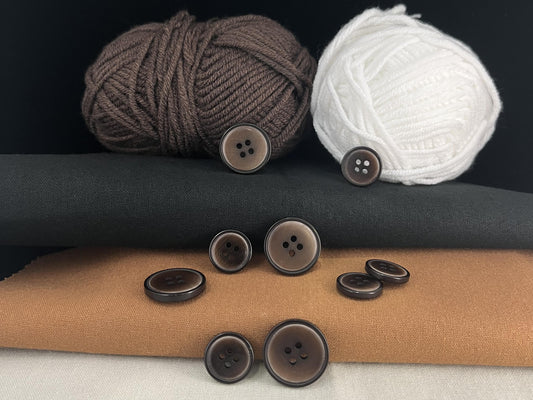 Vintage Dark Brown Corozo Imitation Buttons, 15mm & 20mm (24L & 32L). 4-Hole Sew On for Suits, Pants, Dresses, Coats, Jackets & Sweaters
