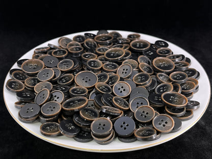 Vintage Dark Brown Corozo Imitation Buttons, 15mm & 20mm (24L & 32L). 4-Hole Sew On for Suits, Pants, Dresses, Coats, Jackets & Sweaters