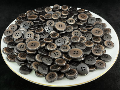 Vintage Dark Brown Corozo Imitation Buttons, 15mm & 20mm (24L & 32L). 4-Hole Sew On for Suits, Pants, Dresses, Coats, Jackets & Sweaters