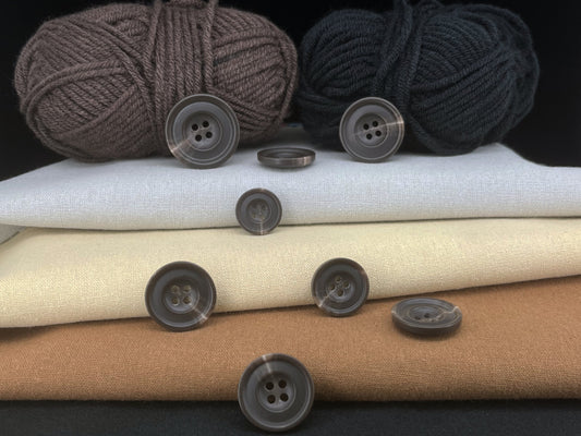 Brown Horn Imitation Resin Buttons, 15-25mm (24L-40L). 4-Hole Sew On for Suits, Pants, Dresses, Coats, Jackets & Sweaters