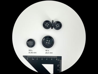 Hornimitat-Harzknöpfe, 18 mm & 25 mm (28L & 40L). 4-Loch zum Annähen für Anzüge, Hosen, Kleider, Mäntel, Jacken & Pullover