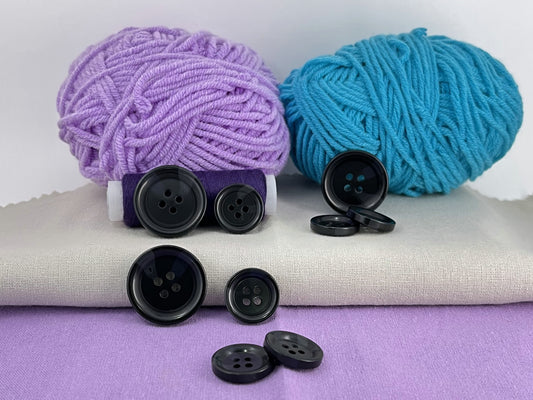 Black Horn Imitation Resin Buttons, 18mm & 25mm (28L & 40L). 4-Hole Sew On for Suits, Pants, Dresses, Coats, Jackets & Sweaters