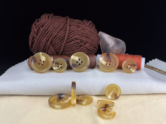 Light Coffee Brown Horn Imitation Resin Buttons,18mm & 25mm (28L & 40L). 4-Hole Sew On for Suits, Pants, Dresses, Coats, Jackets & Sweaters