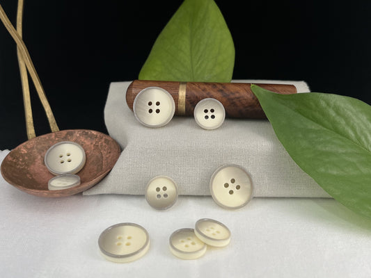 Off-White Pearlized Horn Imitation Buttons, 15mm & 20mm (24L & 32L). 4-Hole Sew On for Suits, Pants, Dresses, Coats, Jackets & Sweaters