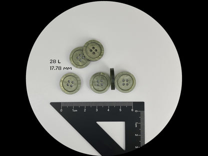 Beautiful Muted Green Pearl Imitation Buttons, 18mm (28L). Round 4-Hole Sew On for Jackets, Coats, Apparel & Craft Projects