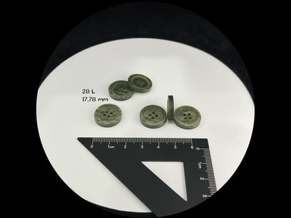 Beautiful Muted Green Pearl Imitation Buttons, 18mm (28L). Round 4-Hole Sew On for Jackets, Coats, Apparel & Craft Projects