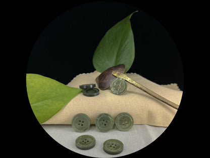 Beautiful Muted Green Pearl Imitation Buttons, 18mm (28L). Round 4-Hole Sew On for Jackets, Coats, Apparel & Craft Projects
