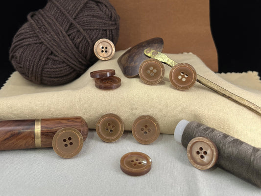 Beautiful Bronze Brown Pearl Imitation Buttons, 18mm (28L). Round 4-Hole Sew On for Jackets, Coats, Apparel & Craft Projects