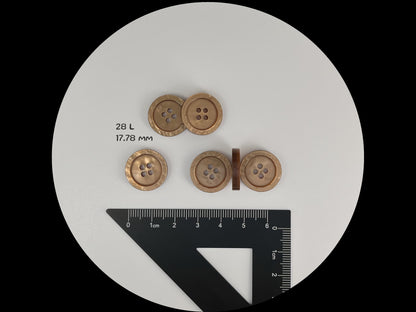 Beautiful Bronze Brown Pearl Imitation Buttons, 18mm (28L). Round 4-Hole Sew On for Jackets, Coats, Apparel & Craft Projects