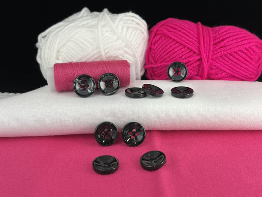 Black Pearl Imitation Buttons, 11.5mm & 15mm (18L & 24L), Neutral & Dark Tones 4-Hole Sew On for Shirts, Pants, Blouses, Dresses & Crafts