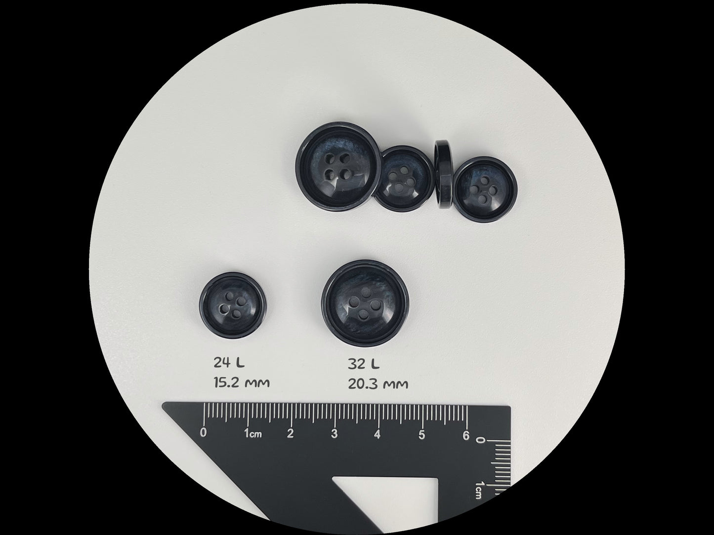 Dunkelblaue Perlimitationsknöpfe im Vintage-Look, 15 mm & 20 mm (24L & 32L). 4-Loch zum Annähen für Anzüge, Hosen, Kleider, Mäntel, Jacken & Pullover