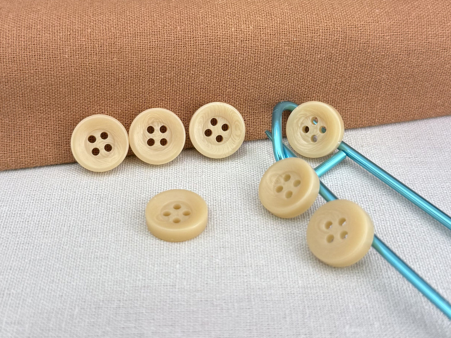 Beige Corozo Imitation Buttons, Recycled Plastic, 12.7mm (20L). 4-Hole Sew On for Shirts, Apparel, Sewing, Crafts