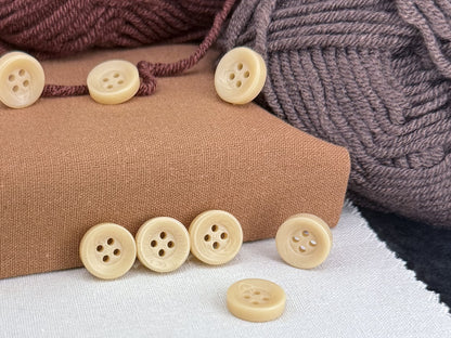 Beige Corozo Imitation Buttons, Recycled Plastic, 12.7mm (20L). 4-Hole Sew On for Shirts, Apparel, Sewing, Crafts
