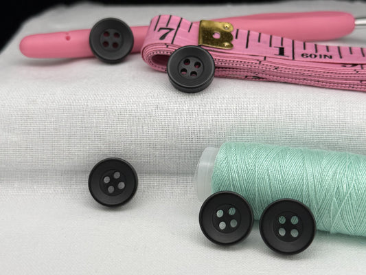 Black Corozo Imitation Buttons, Recycled Plastic, 12.7mm (20L). 4-Hole Sew On for Shirts, Apparel, Sewing, Crafts