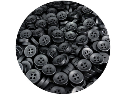 Schwarze Corozo-Imitat Knöpfe, recycelter Kunststoff, 12,7mm (20L). 4-Loch zum Annähen für Hemden, Bekleidung, Nähen, Basteln