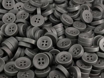 Dark Grey Corozo Imitation Buttons, Recycled Plastic, 12.7mm (20L). 4-Hole Sew On for Shirts, Apparel, Sewing, Crafts