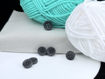 Dark Grey Corozo Imitation Buttons, Recycled Plastic, 12.7mm (20L). 4-Hole Sew On for Shirts, Apparel, Sewing, Crafts