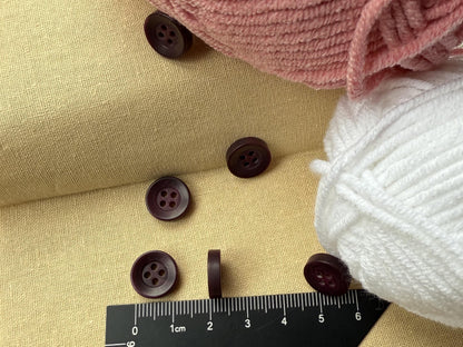Wine Red Corozo Imitation Buttons, Recycled Plastic, 12.7mm (20L). 4-Hole Sew On for Shirts, Apparel, Sewing, Crafts