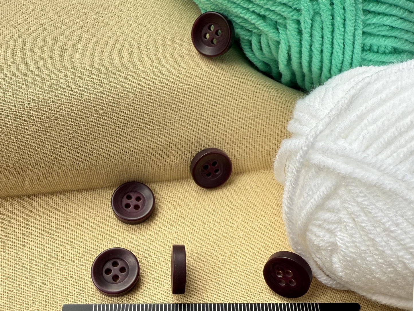 Wine Red Corozo Imitation Buttons, Recycled Plastic, 12.7mm (20L). 4-Hole Sew On for Shirts, Apparel, Sewing, Crafts