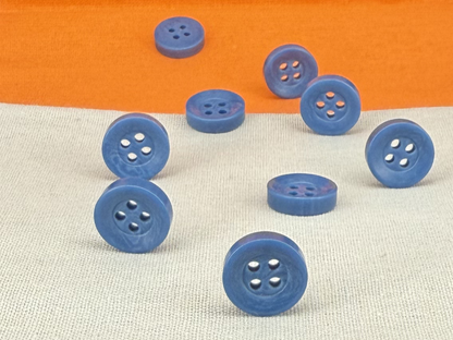 Dusk Blue Corozo Imitation Buttons, Recycled Plastic, 12.7mm (20L). 4-Hole Sew On for Shirts, Apparel, Sewing, Crafts