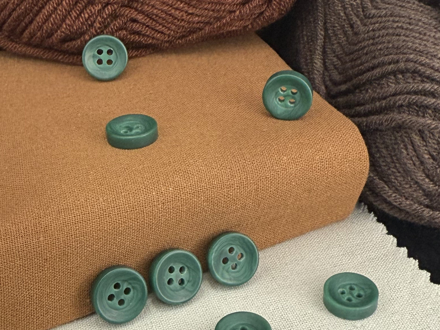 Dark Green Corozo Imitation Buttons, Recycled Plastic, 12.7mm (20L). 4-Hole Sew On for Shirts, Apparel, Sewing, Crafts