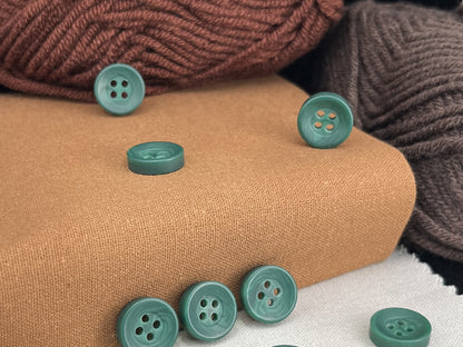 Dark Green Corozo Imitation Buttons, Recycled Plastic, 12.7mm (20L). 4-Hole Sew On for Shirts, Apparel, Sewing, Crafts