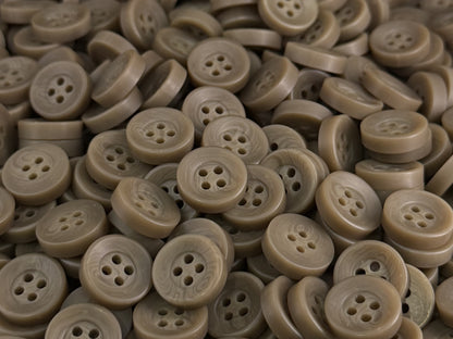 Steinbeige Corozo-Imitat-Knöpfe, recycelter Kunststoff, 12,7 mm (20L). 4-Loch zum Annähen für Hemden, Bekleidung, Nähen, Basteln