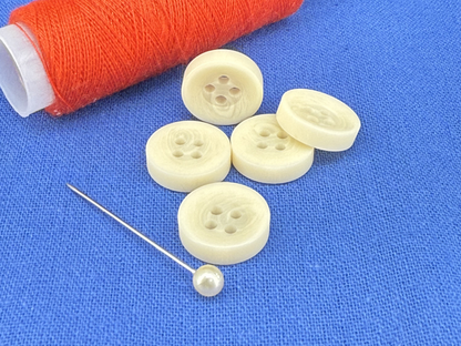 Natural Corozo Imitation Buttons, Recycled Plastic, 12.7mm (20L). Off-White. 4-Hole Sew On for Shirts, Apparel, Sewing, Crafts