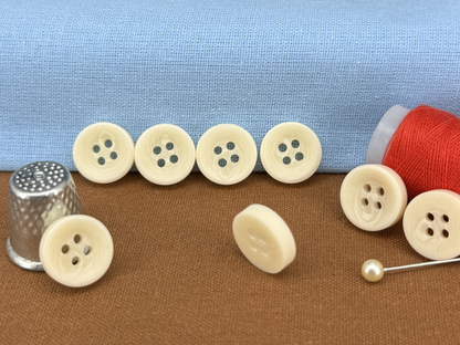 Natural Corozo Imitation Buttons, Recycled Plastic, 12.7mm (20L). Off-White. 4-Hole Sew On for Shirts, Apparel, Sewing, Crafts