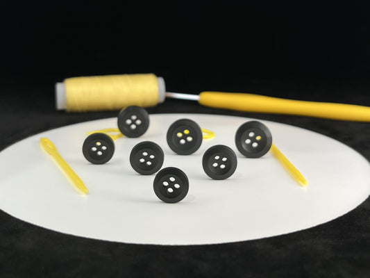 Black Pearl Imitation Buttons, Recycled Plastic, 11.5mm-15mm (18L-24L), 4-Hole Sew On for Shirts, Pants, Blouses, Dresses & Crafts
