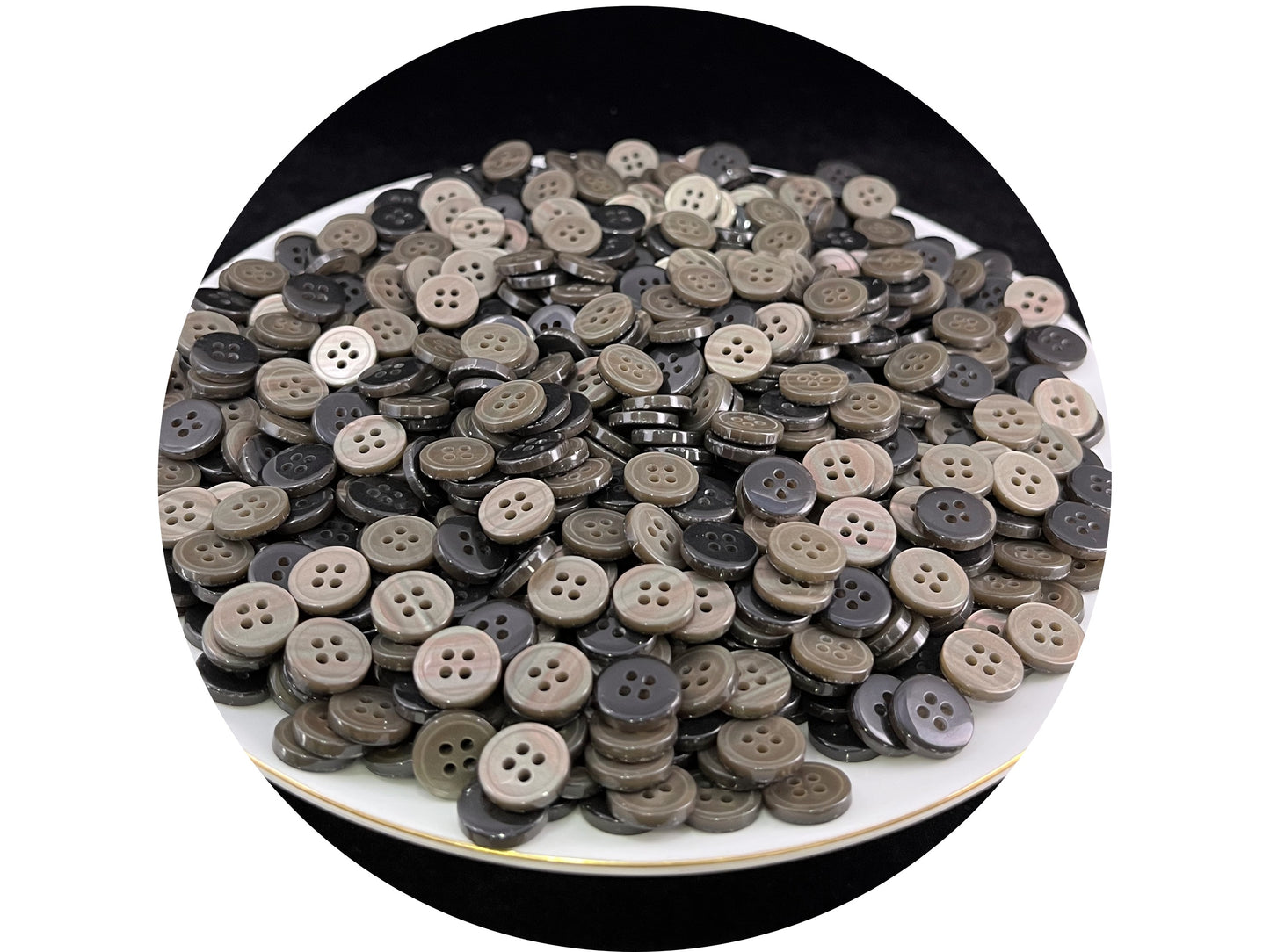 Leichte, neutrale, gerandete Perlimitat-Knöpfe mit schönem Effekt, 9mm-11.5mm (14L-18L). 4-Loch zum Annähen für Hemden, Blusen & Bekleidung